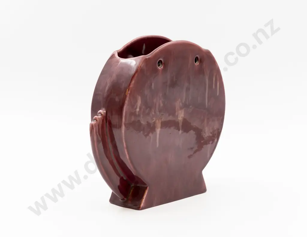 Australian Mingay Pottery Art Deco Burgandy Glaze Vase/Wall Pocket 22.5cm H Image 1++