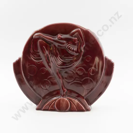 Australian Mingay Pottery Art Deco Burgandy Glaze Vase/Wall Pocket 22.5cm H