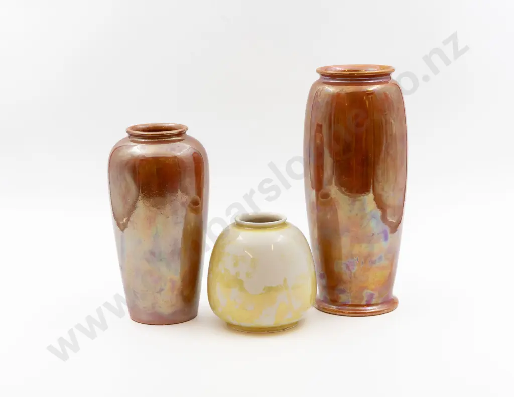 Three Ruskin Orange & Yellow Glazed Vases Image 1++