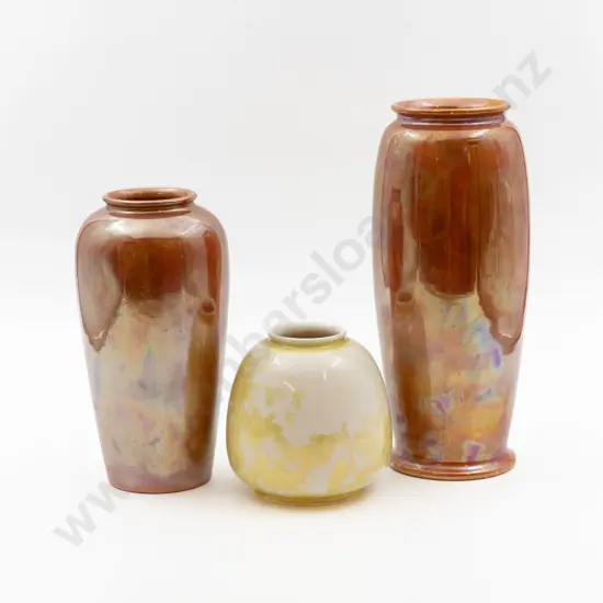 Three Ruskin Orange & Yellow Glazed Vases