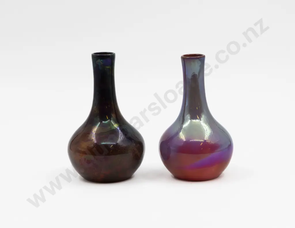 Two Bernard Moore British Studio Pottery Bottle Vases 14cm H Each Image 1++