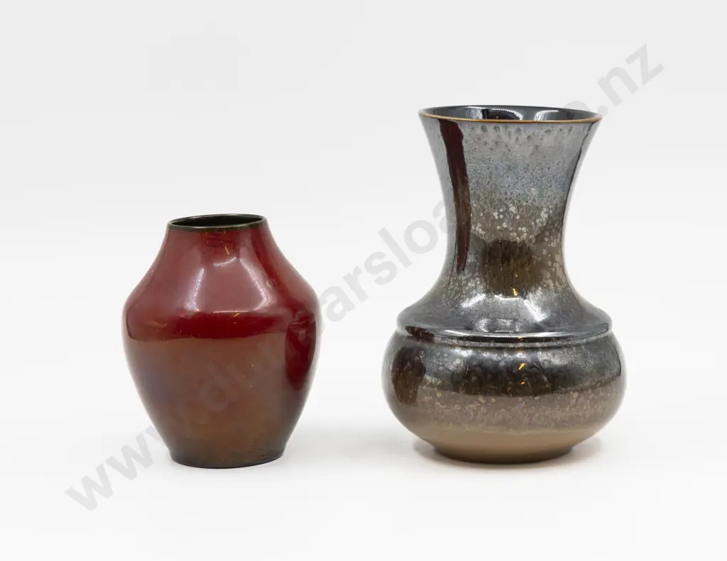 Lancastrian Pottery Printed Mark Copper Lustre Vase & Pilkingtons Vase 18cm & 13.5cm H Image 1++
