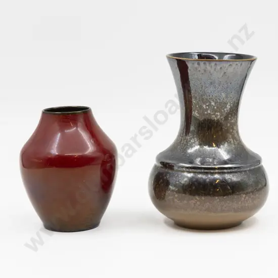 Lancastrian Pottery Printed Mark Copper Lustre Vase & Pilkingtons Vase 18cm & 13.5cm H