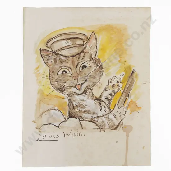 Attributed Louis Wain Watercolour of British "Tommy" Comical Cat