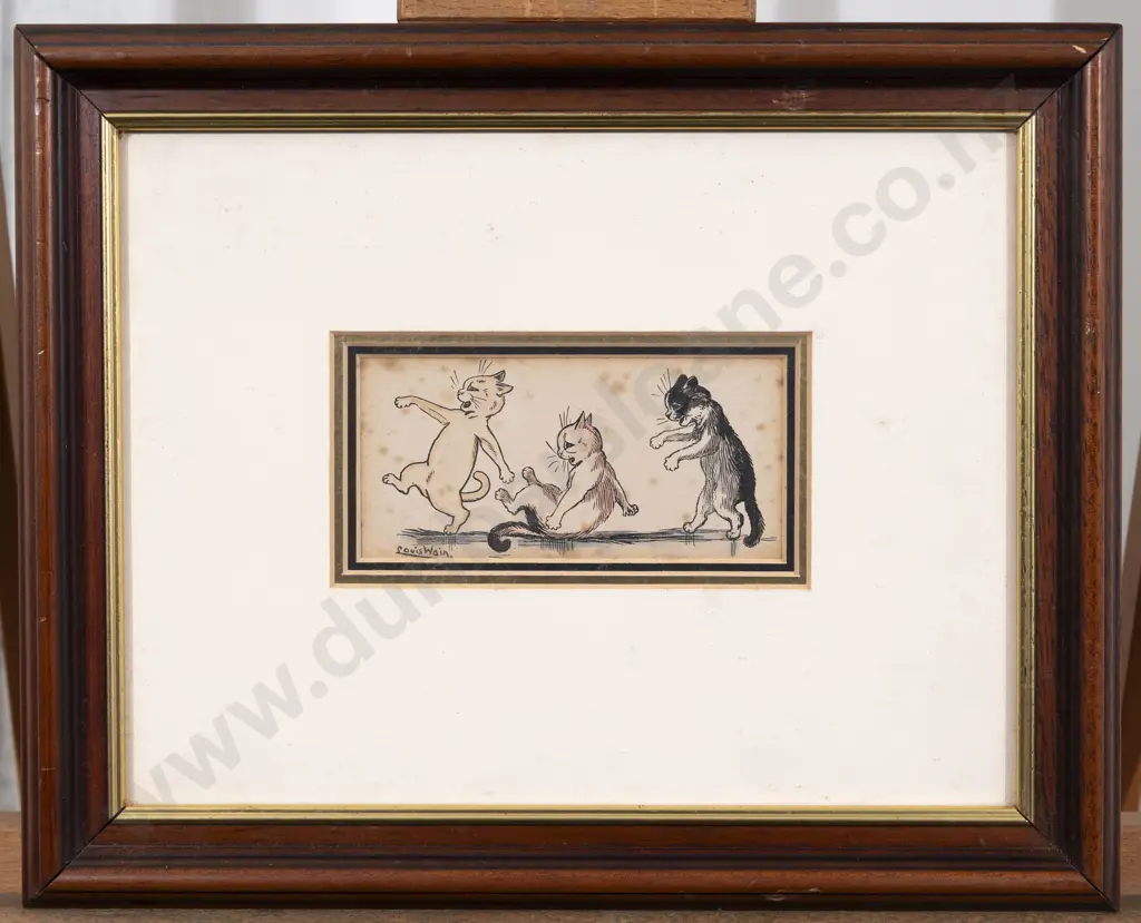 Louis Wain Hand Coloured Print Signed of Three Cats Image 1++