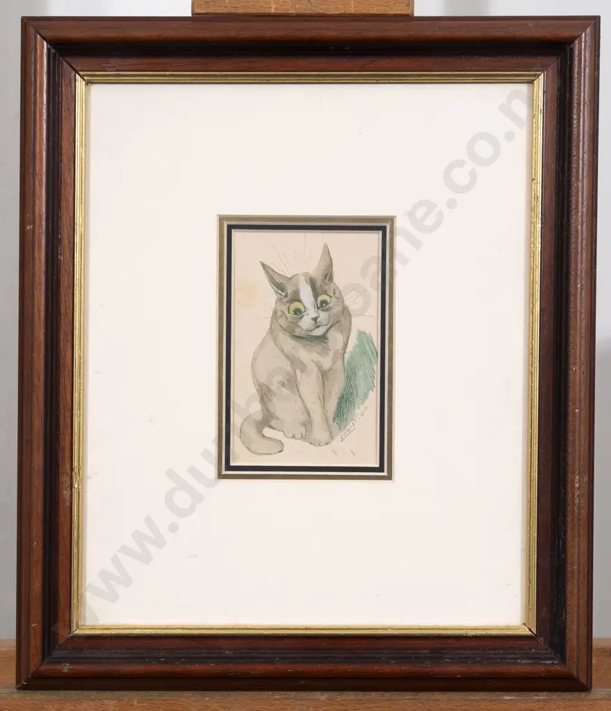 Louis Wain Hand Coloured Print Signed of a Cat Image 1++