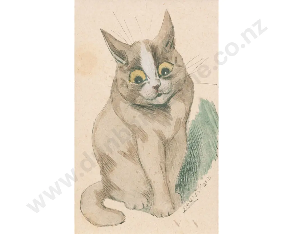 Louis Wain Hand Coloured Print Signed of a Cat Image 1++