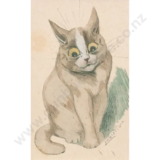 Louis Wain Hand Coloured Print Signed of a Cat