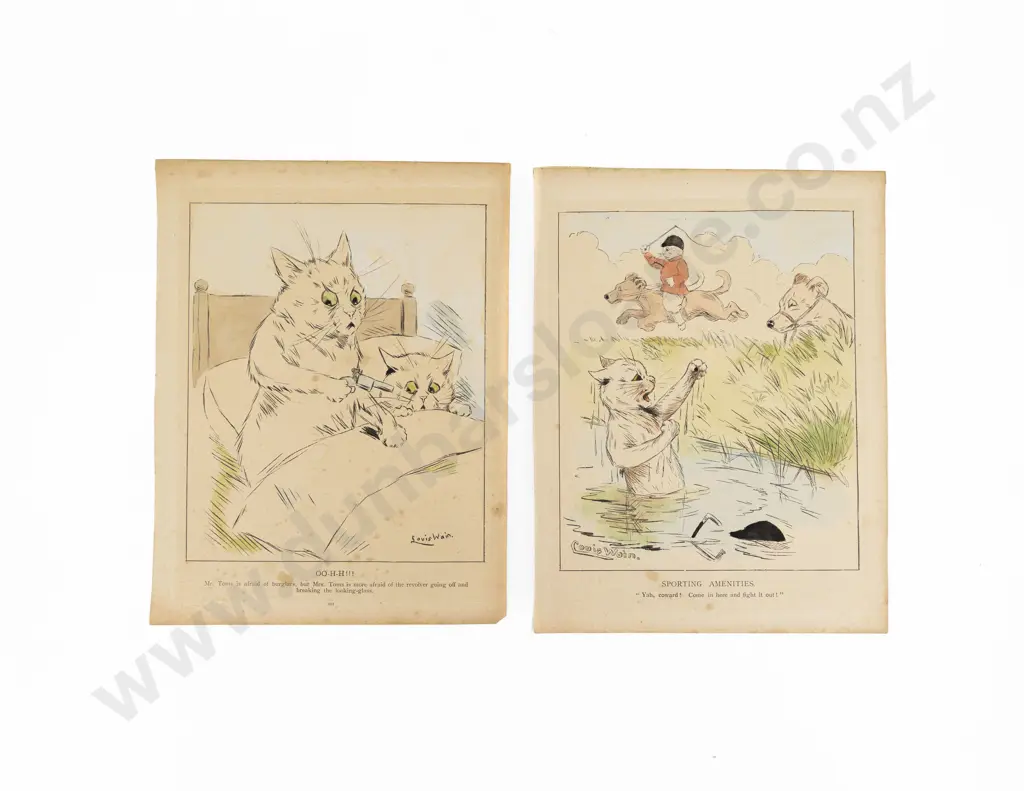 Two Louis Wain Hand Coloured Book Plates & Polychrome Print Image 1++