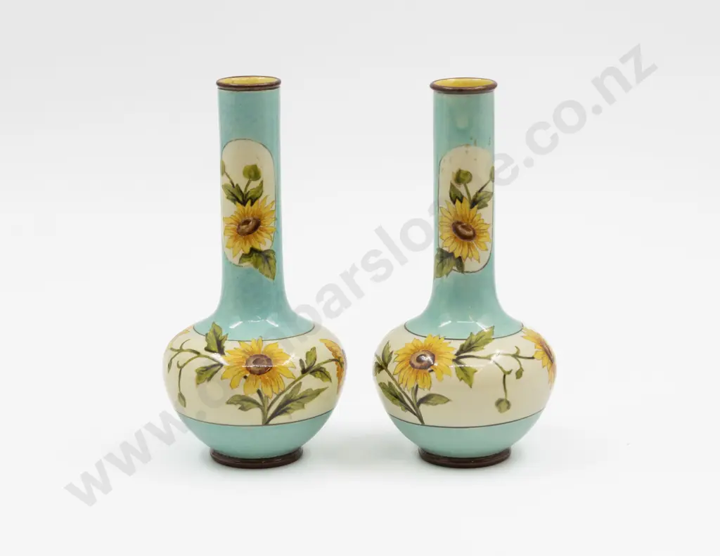Pair Doulton Lambeth C1981 Art Nouveau Glazed Earthenware Specimen Vases 18cm H Image 1++