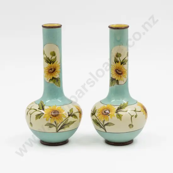 Pair Doulton Lambeth C1981 Art Nouveau Glazed Earthenware Specimen Vases 18cm H