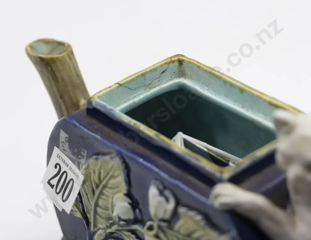 Possible George Jones Majolica Teapot with Cat Handle Image 1++