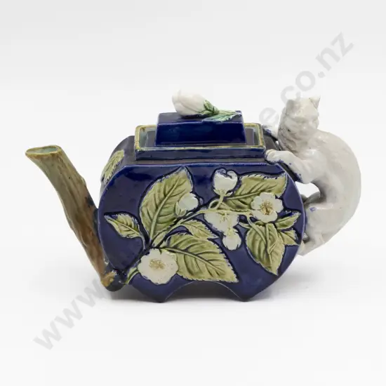 Possible George Jones Majolica Teapot with Cat Handle