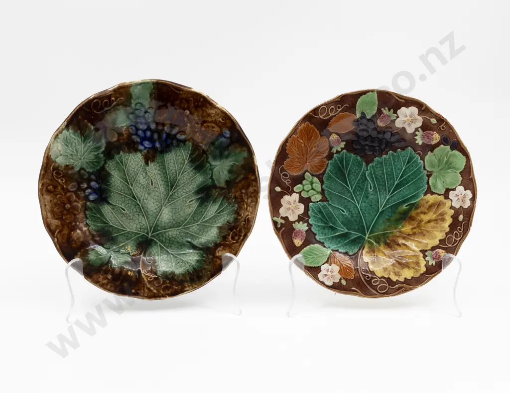 Two Probable Wedgwood Majolica Shallow Relief Plates 23cm & 21.5cm Diameter Image 1++