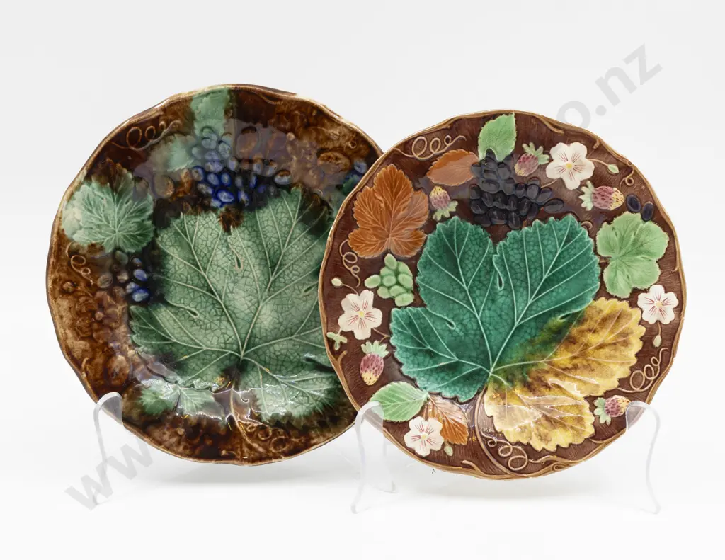 Two Probable Wedgwood Majolica Shallow Relief Plates 23cm & 21.5cm Diameter Image 1++