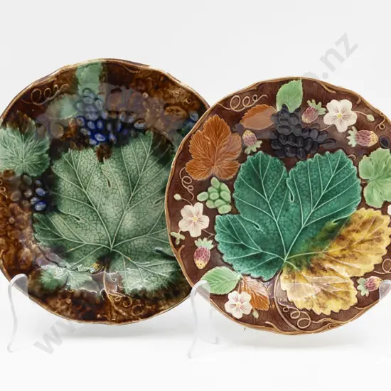 Two Probable Wedgwood Majolica Shallow Relief Plates 23cm & 21.5cm Diameter
