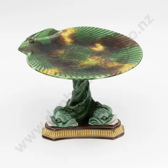 Wedgwood Majolica Scallop Shell & Dolphin Pedestal Tazza 23cm Diameter