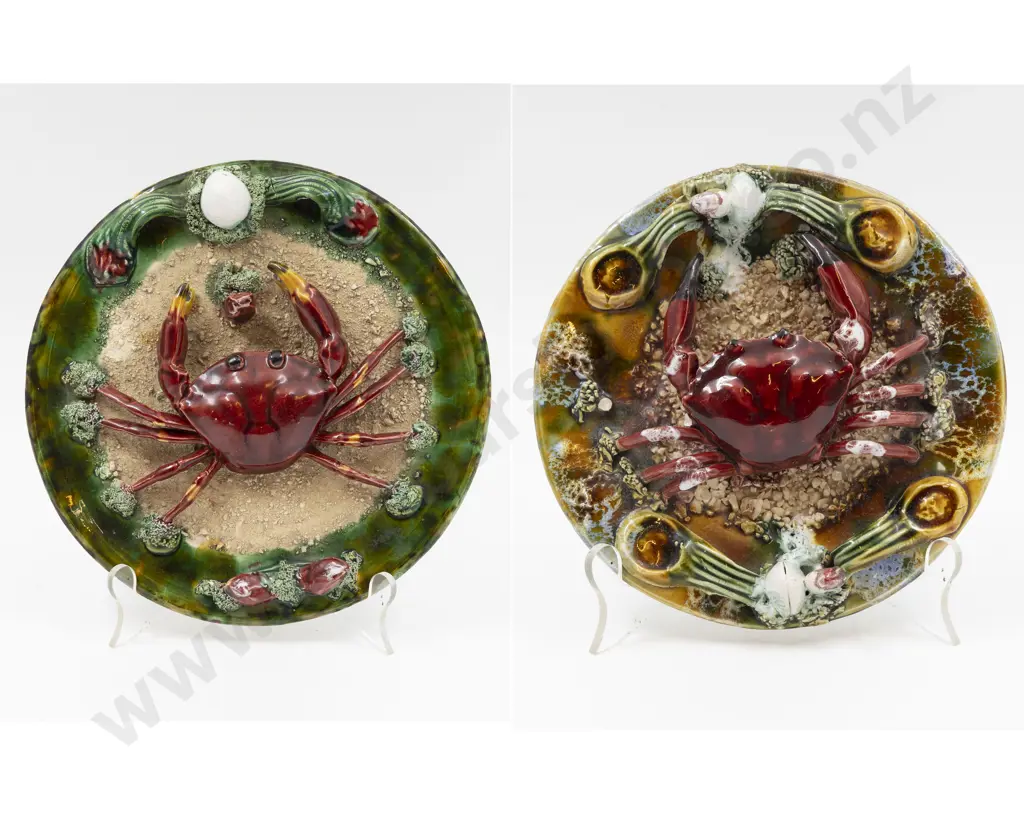 Two Unmarked Palissy Style Trompe l'oeil Dishes 24.5cm & 19cm Diameter Image 1++