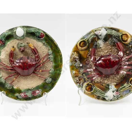 Two Unmarked Palissy Style Trompe l'oeil Dishes 24.5cm & 19cm Diameter