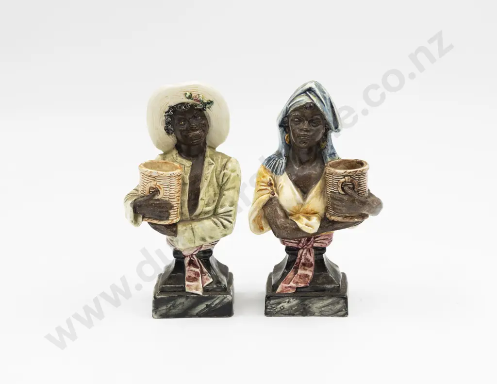 Pair of French Majolica Glazed Bust Figures 17cm H Image 1++