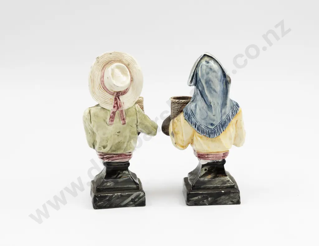 Pair of French Majolica Glazed Bust Figures 17cm H Image 1++
