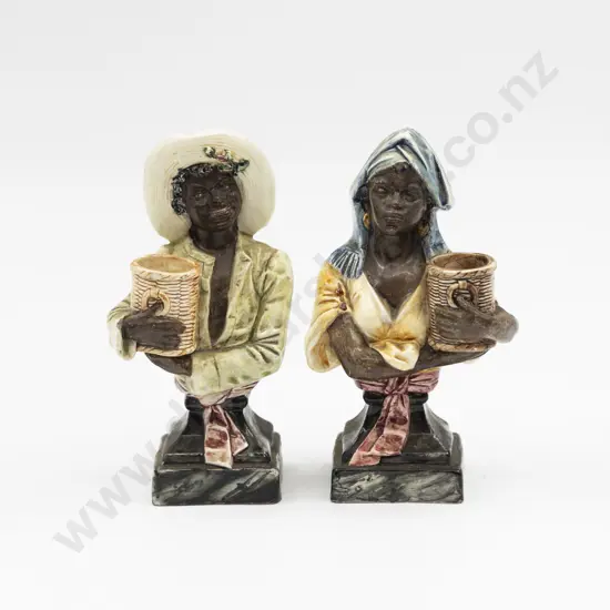 Pair of French Majolica Glazed Bust Figures 17cm H