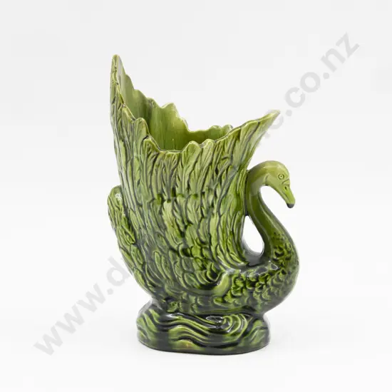 Unidentified Plain Green Majolica Glazed Swan Spill Vase 22cm H