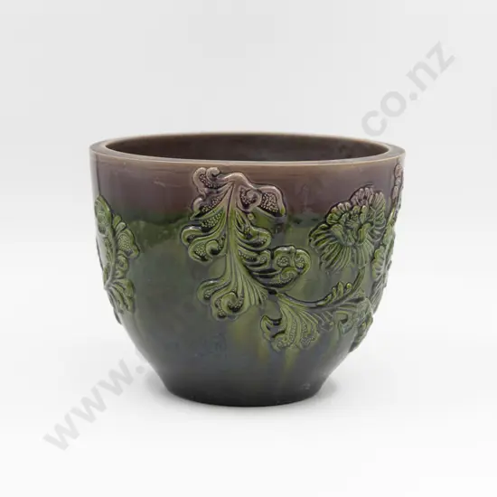 English Unmarked Majolica Glaze Applied Motif Jardiniere 25cm Overall Diameter
