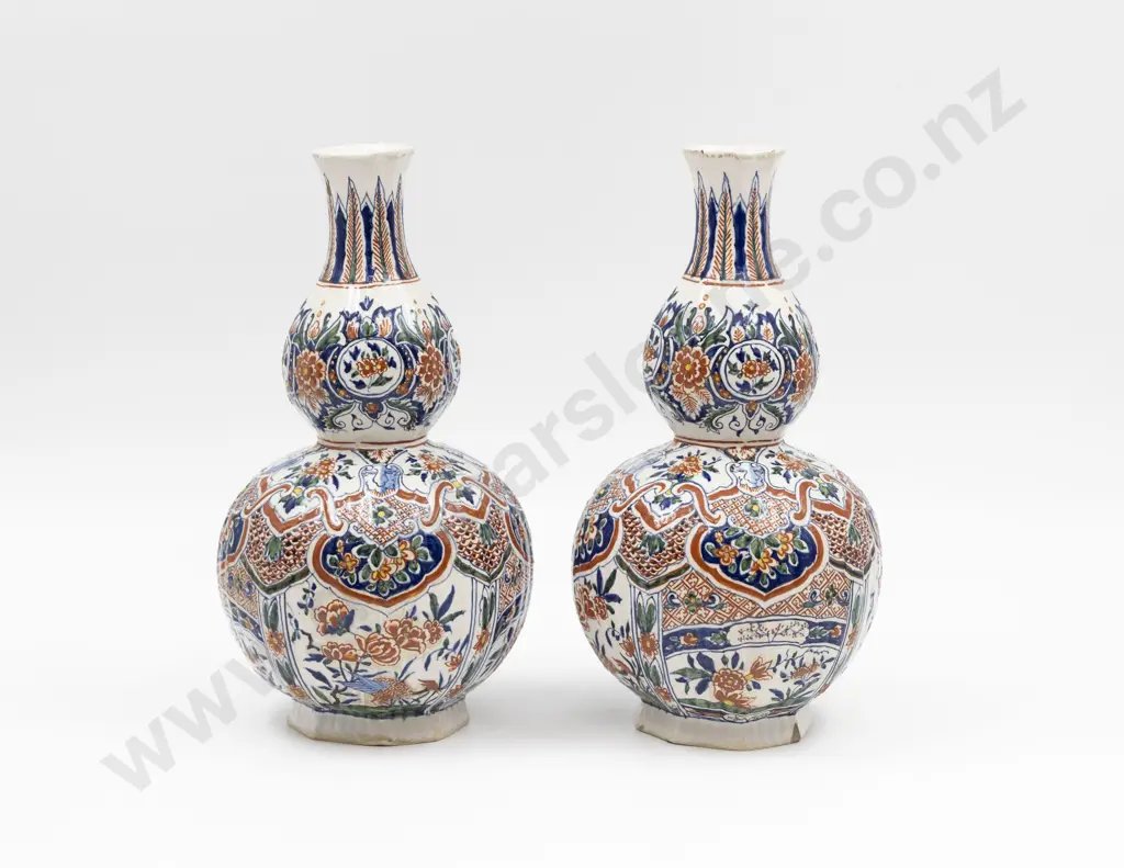 Pair Early C18th Delft Double Gourd Vases 26cm H Image 1++