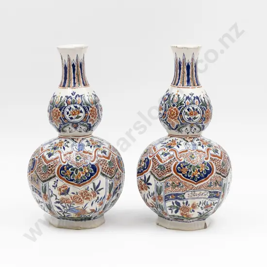 Pair Early C18th Delft Double Gourd Vases 26cm H
