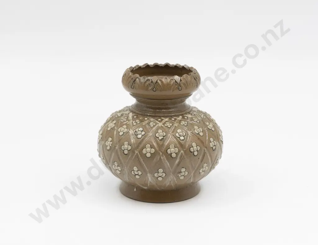 Martin Brothers Squat Ovoid Vase with Acanthus Decorated Rim 12cm H Image 1++