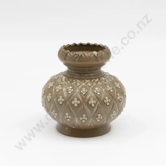 Martin Brothers Squat Ovoid Vase with Acanthus Decorated Rim 12cm H