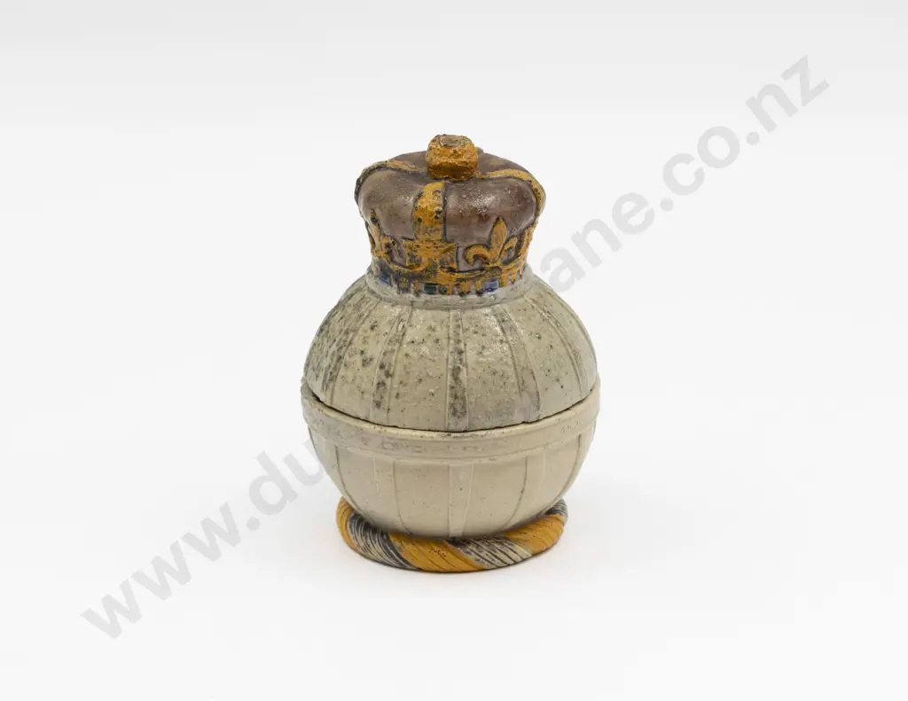 Composed Martin Brothers Lidded Box with Crown Finial 14.5cm H Image 1++