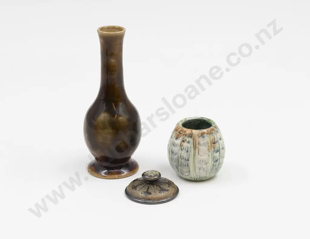 Two Small Martin Brothers Vases & Lid Image 1++