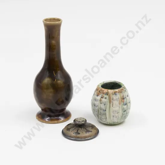 Two Small Martin Brothers Vases & Lid