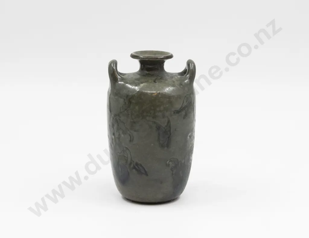 Martin Brothers Doubled Handled Bottle Vase 15.5cm H Image 1++