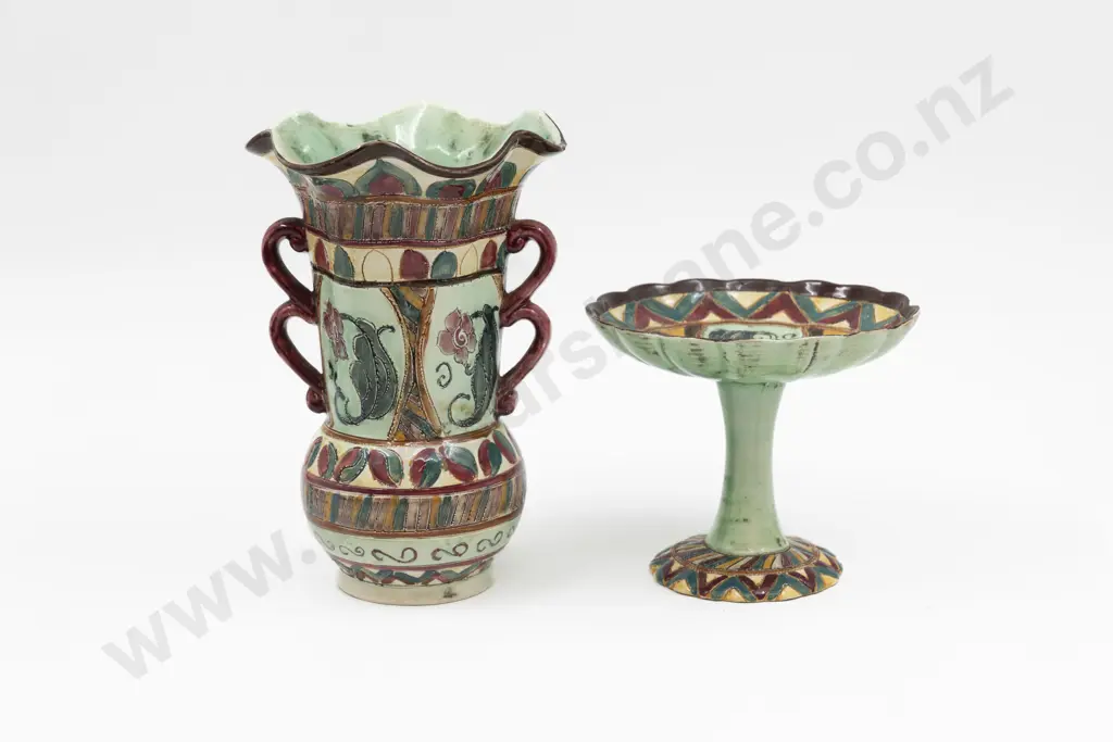 Shorter & Sons Hand-Painted Vase 20.5cm H & Tazza Image 1++