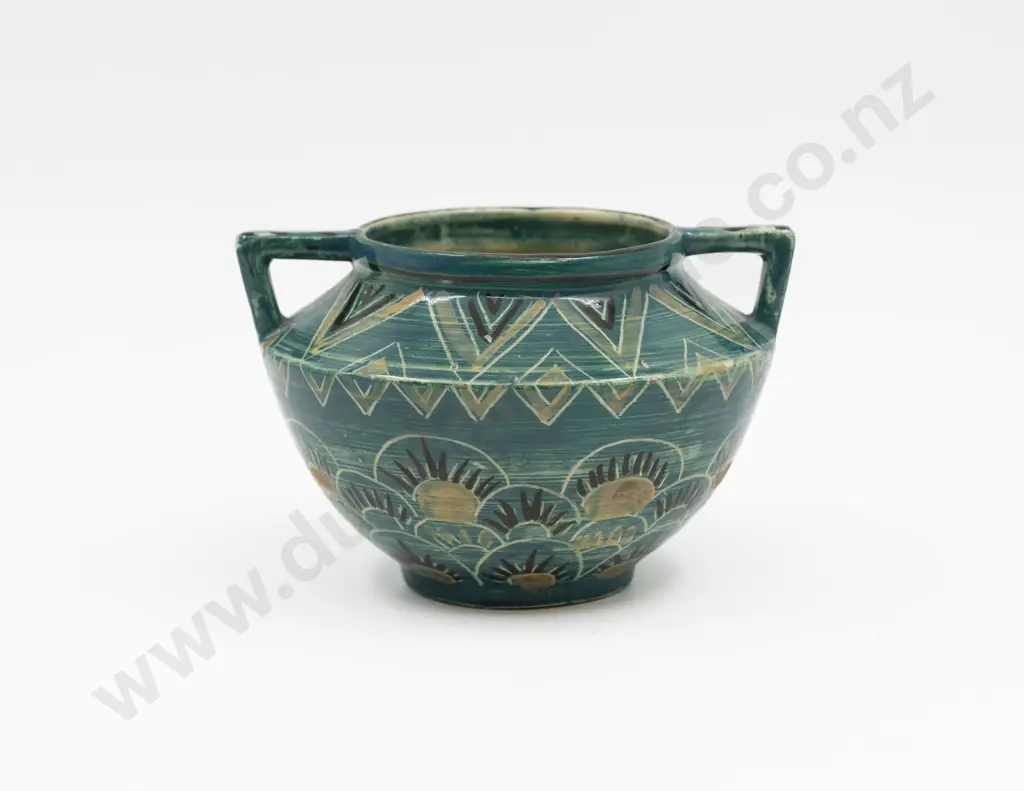 Shorter & Sons Mabel Leigh Incised & Hand-Painted Vase 11cm H Image 1++