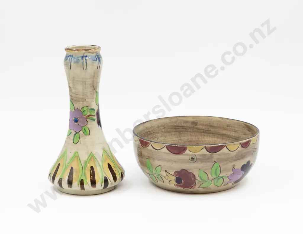 Shorter & Sons Mabel Leigh Hand-Painted Bowl & Vase Image 1++