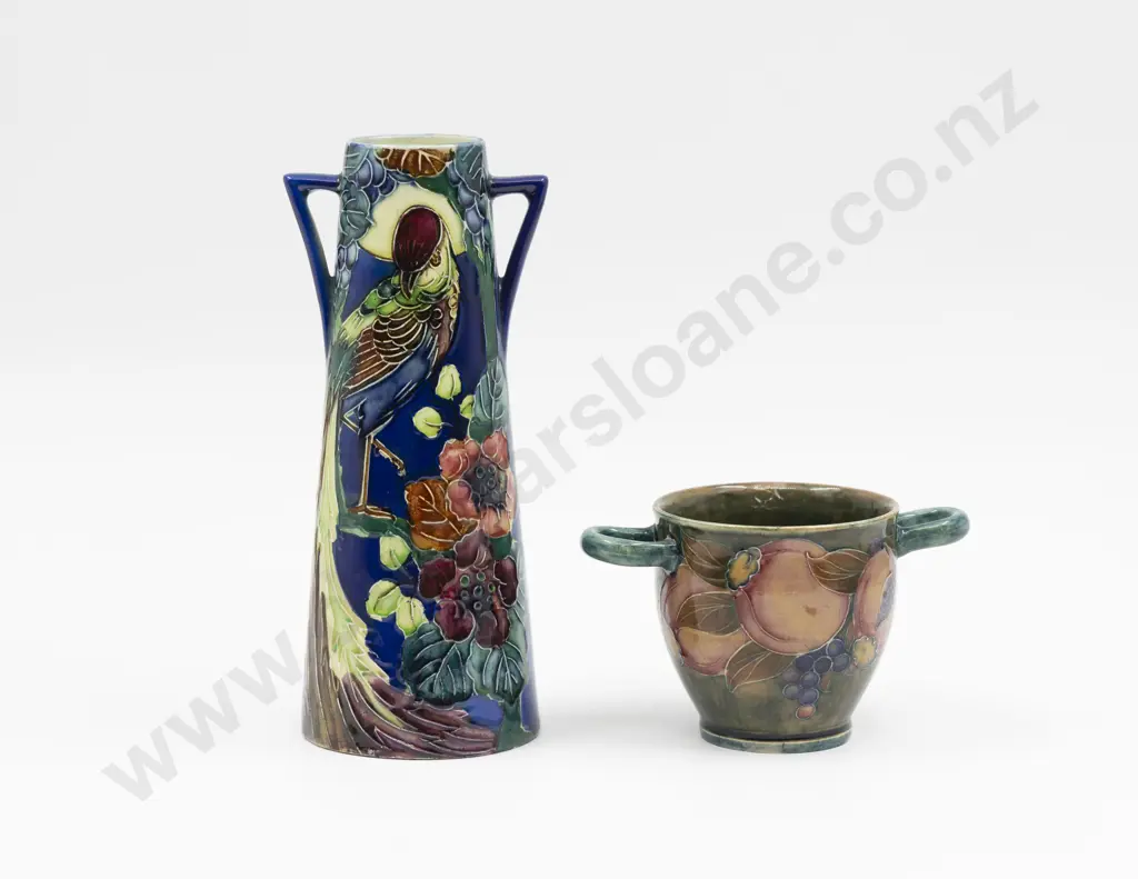 Trogon Ware Tube Line Decorated Tapering Vase 20.5cm H & Moorcroft Double Handled Cup 8cm H Image 1++