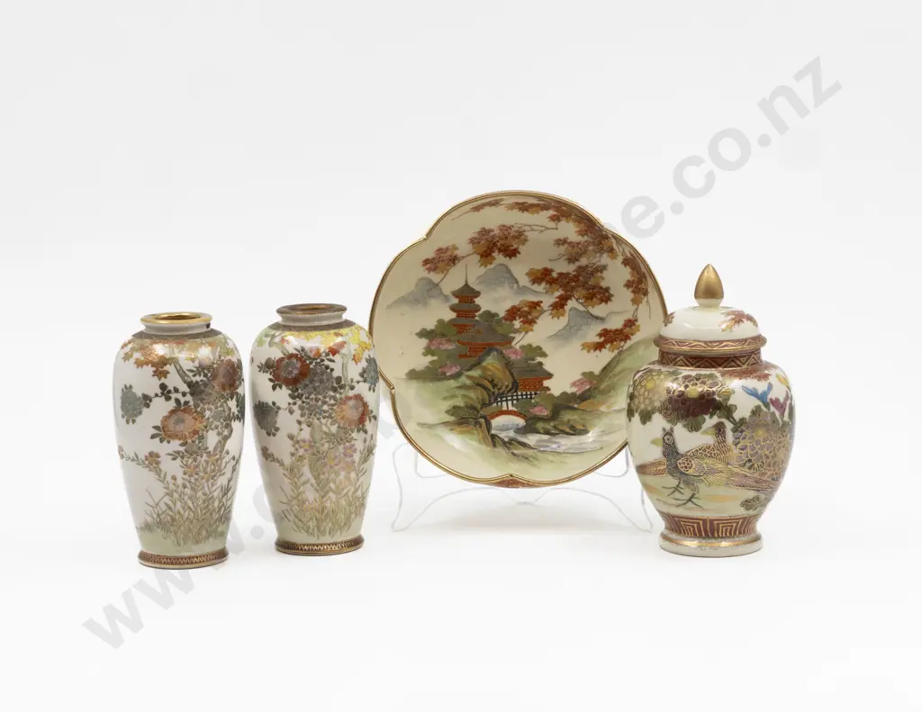 Pair Satsuma Vases & Two Others Tallest 14.5cm H Image 1++