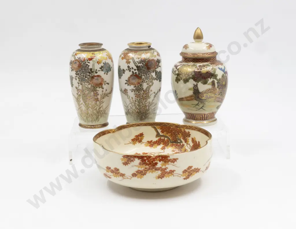 Pair Satsuma Vases & Two Others Tallest 14.5cm H Image 1++