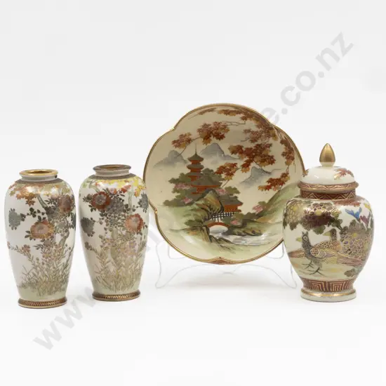 Pair Satsuma Vases & Two Others Tallest 14.5cm H