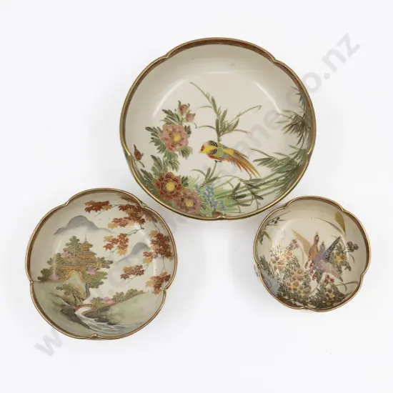 Three Satsuma Bowls Largest 16cm Dia