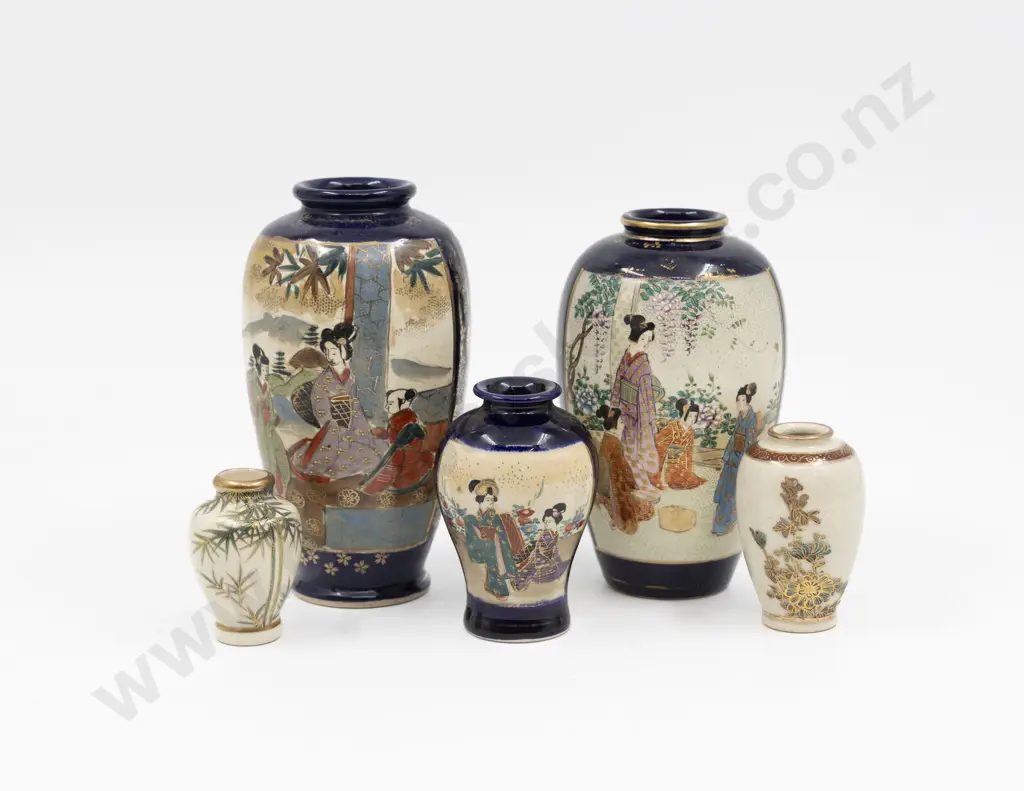 Five Satsuma Vases Tallest 16cm H Image 1++