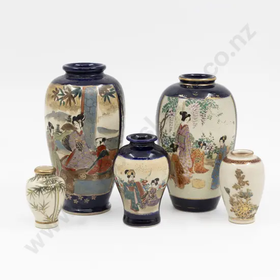 Five Satsuma Vases Tallest 16cm H