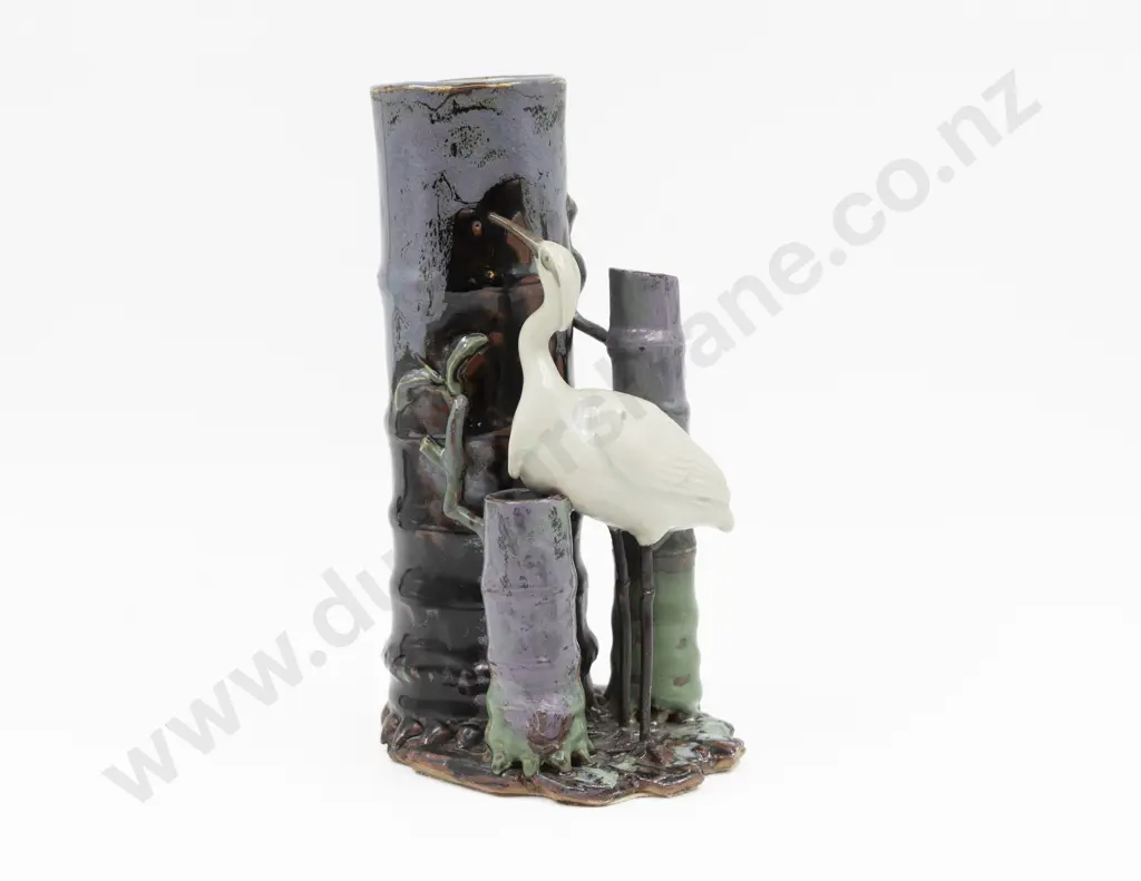 Japanese Three Division Spill Vase with Crane 28cm H Image 1++