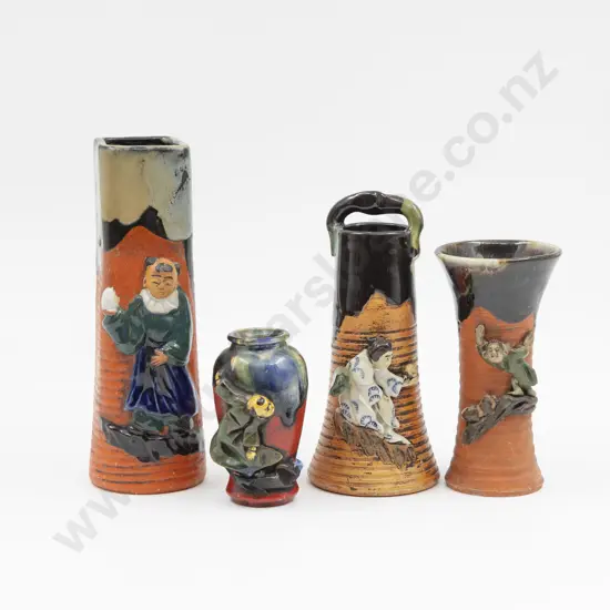 Four Sumida Gawa Vases Tallest 20.5cm H