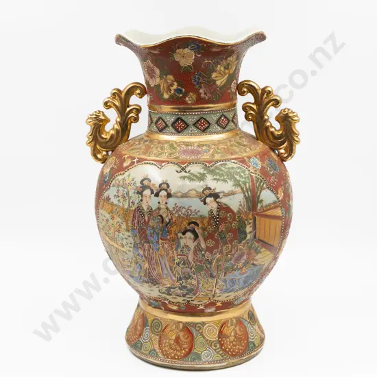 Large Modern Chinese Two Handled Vase with Enameled Decoration 46cm H
