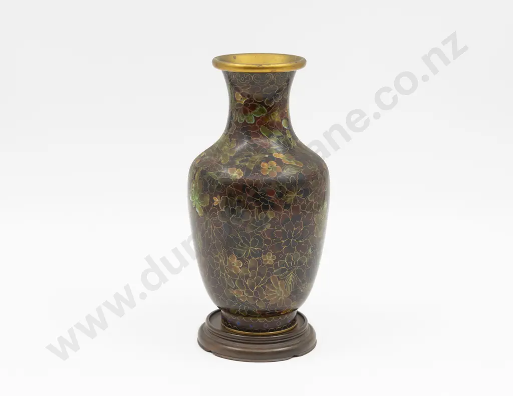 Cloisonné Vase on Hardwood Stand 22cm H Image 1++